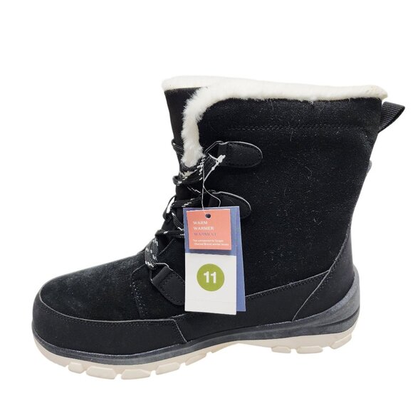 Womens Size 11 Black Winter Snow Boots With Faux Fur Lining Lace-Up Closure - Picture 2 of 9